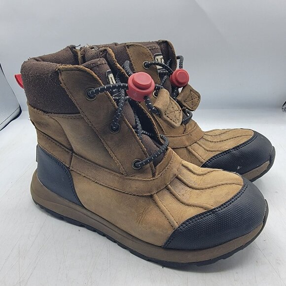 UGG Turlock Kids 2 Brown Leather Waterproof Walnut Snow Boots Insulation 200g - Picture 1 of 13